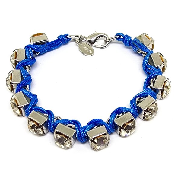AEO Blue Woven Chunky Prong-set Rhinestone Lobster Clasp Bracelet - Picture 2 of 7